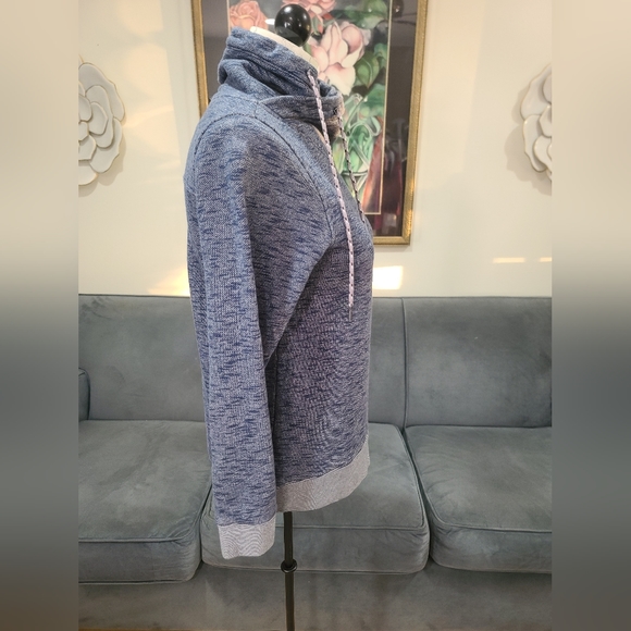 Columbia Womens Heathered Blue Asymmetrical Cowl Neck Sweatshirt Striped Trim - Picture 6 of 9